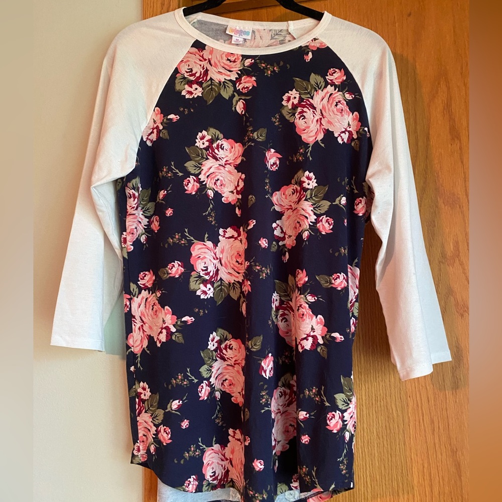 navy floral lularoe randy raglan tee size medium